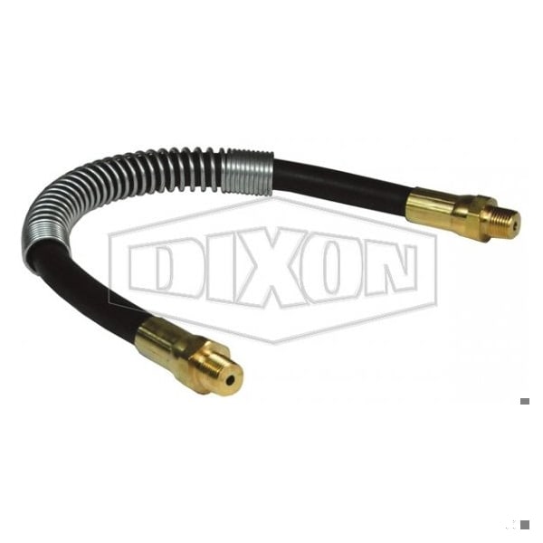 Grease Whip Hose Assembly with Strain Relief Spring, 24 in L, 3000 psi Operating, 1/8-27 MNPT, Brass